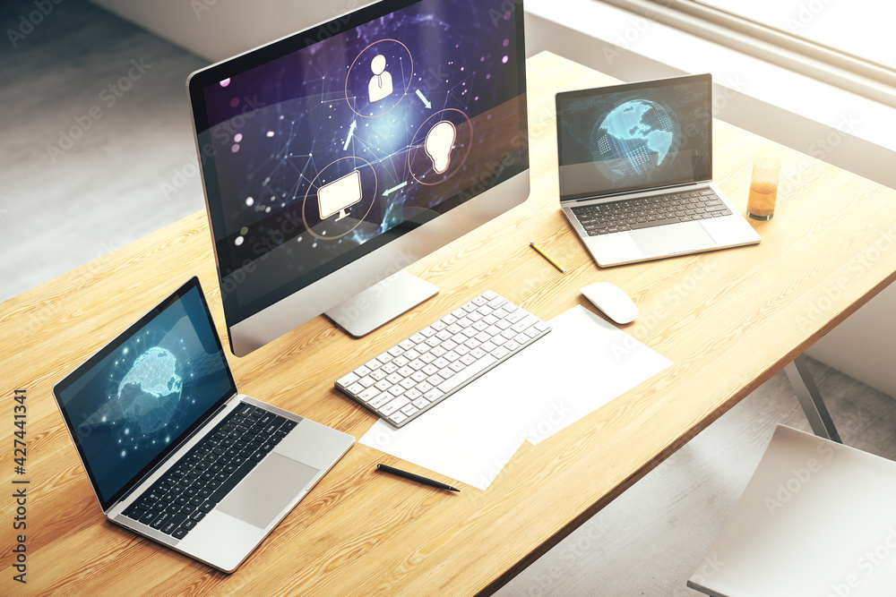 Social network concept on modern laptop screen. 3D Rendering Social network concept on modern laptop screen. 3D Rendering