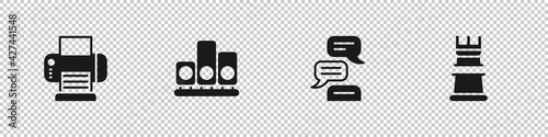 Set Printer, Ranking star, Speech bubble chat and Business strategy icon. Vector