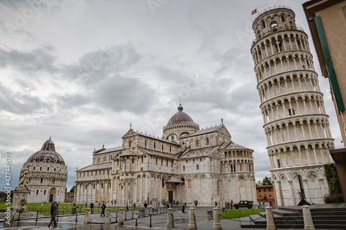 Beautiful view of The Pisa Cathedral (Duomo di Pisa) and the Leaning tower in Piazza dei Miracoli in Pisa, Italy