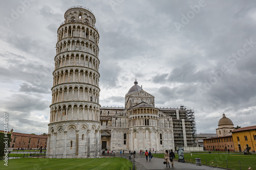 Beautiful view of The Pisa Cathedral (Duomo di Pisa) and the Leaning tower in Piazza dei Miracoli in Pisa, Italy