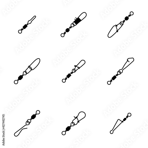 Set of various snaps hooked with swivels, vector illustration.