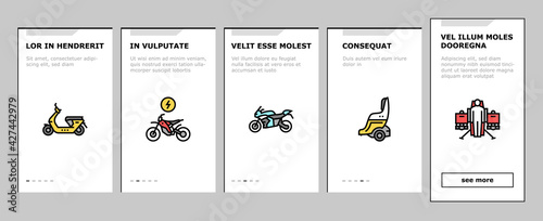 Personal Transport Onboarding Mobile App Page Screen Vector. Scooter And Bicycle, Motorbike And Bike, Electric Monowheel And Hoverboard Transport Illustrations