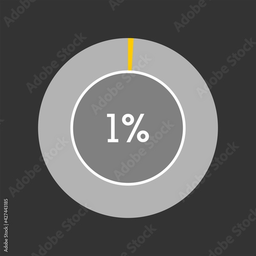 1,one percent, circle percentage diagram on black background vector illustration.