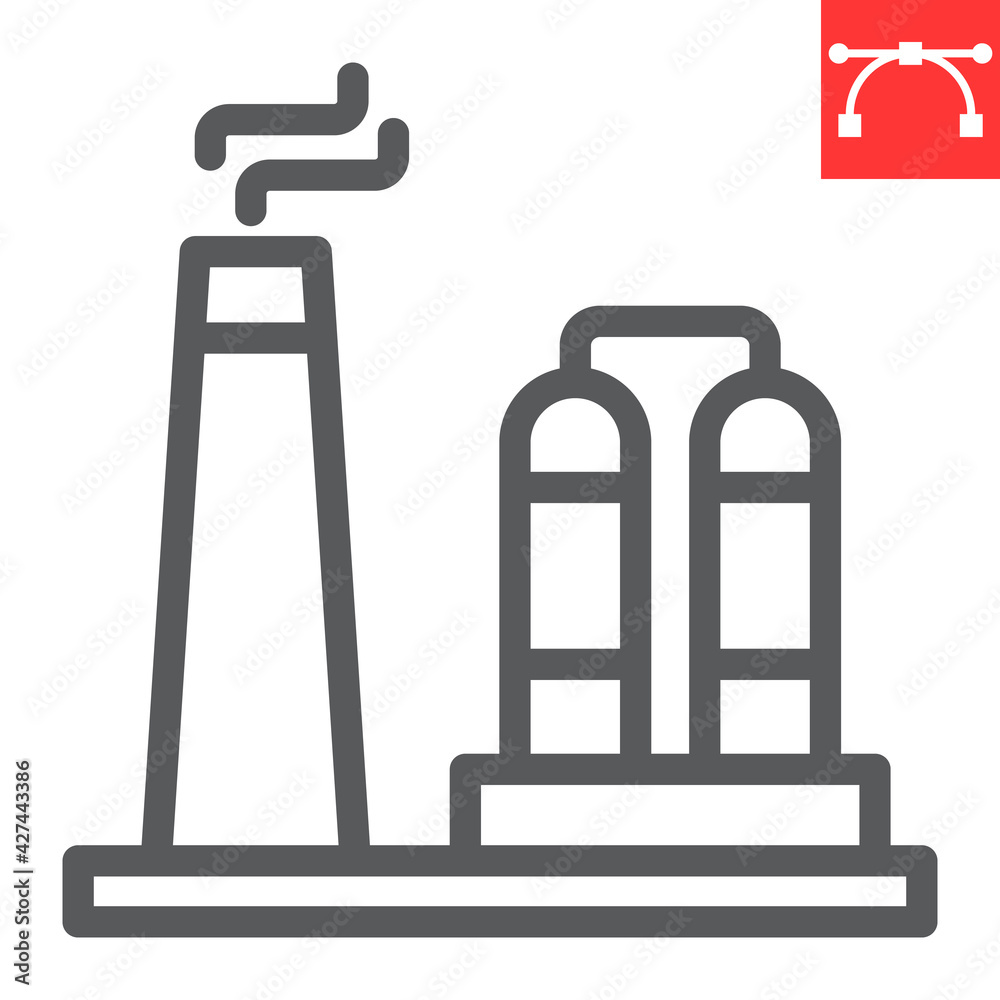 Refinery line icon, factory and industry, chemical plant vector icon, vector graphics, editable stroke outline sign, eps 10. Refinery line icon, factory and industry, chemical plant vector icon, vector graphics, editable stroke outline sign, eps 10.