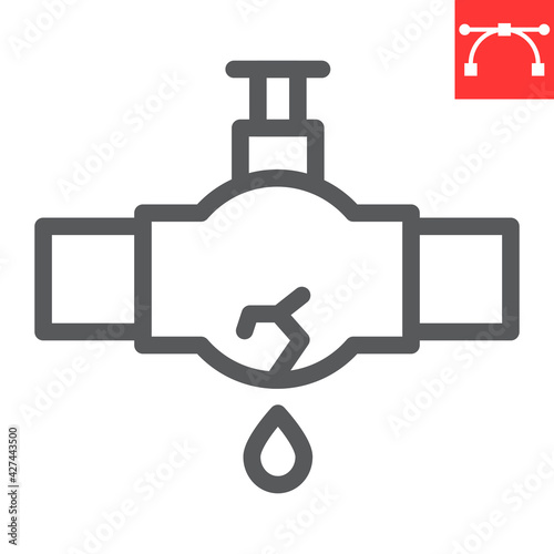 Burst oil pipe line icon, water leak and oil industry, burst pipe vector icon, vector graphics, editable stroke outline sign, eps 10.