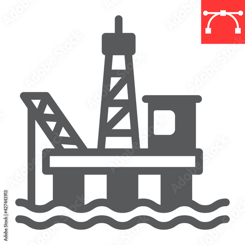 Oil platform glyph icon, gas rig and industry, oil platform vector icon, vector graphics, editable stroke solid sign, eps 10.