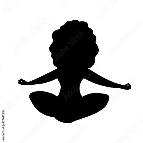 Black silhouette of a girl in the lotus position. Yoga classes, healthy lifestyle.
