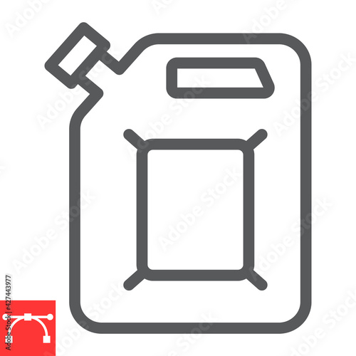 Jerrycan line icon, fuel gallon and gas can, gasoline canister vector icon, vector graphics, editable stroke outline sign, eps 10.
