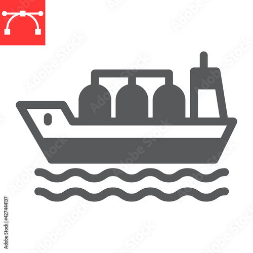 Oil tanker ship glyph icon, fuel shipping and logistics, cargo ship vector icon, vector graphics, editable stroke solid sign, eps 10.
