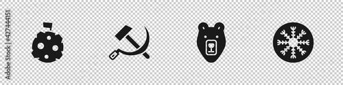 Set Moon with flag, Hammer and sickle USSR, Bear head and Snowflake icon. Vector