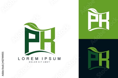 PK monogram leaf logo. natural organic premium vector design template