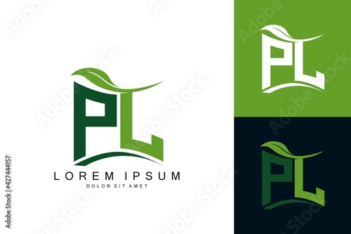 PL monogram leaf logo. natural organic premium vector design template