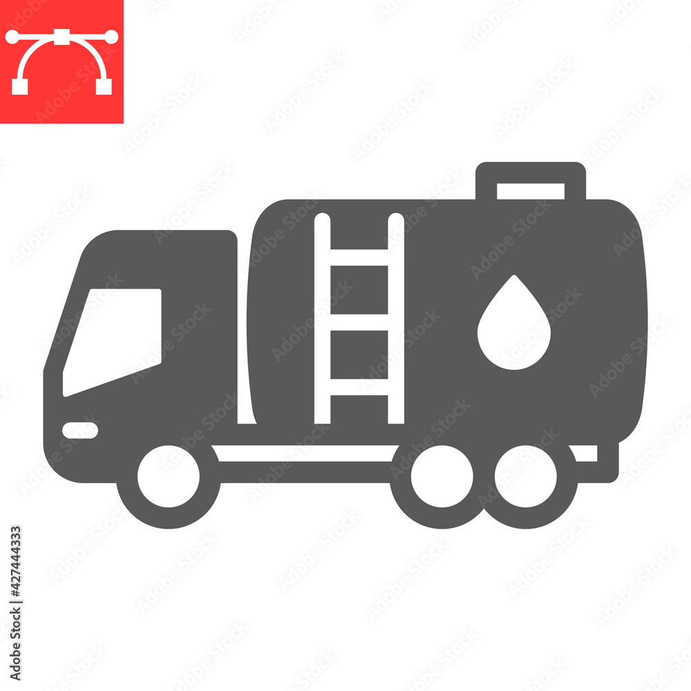 Oil tanker truck glyph icon, fuel cargo and logistics, tank truck vector icon, vector graphics, editable stroke solid sign, eps 10. Oil tanker truck glyph icon, fuel cargo and logistics, tank truck vector icon, vector graphics, editable stroke solid sign, eps 10.