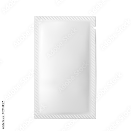 White plastic sachet for cosmetic beauty product on white background. Skincare mockup for shampoo, shower gel, facial cleanser, moisture cream, lotion 3d realistic vector illustration, isolated