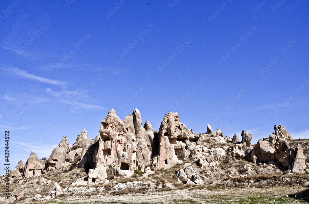 TURKEY, CAPPADOCIA: Scenic view of the mountains landscape with chimneys around Goreme city
