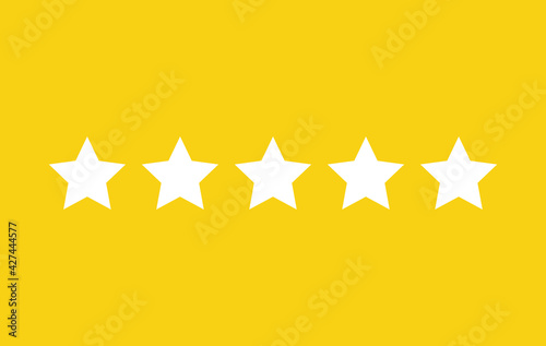 Five stars quality rating symbol. White stars on yellow background.
