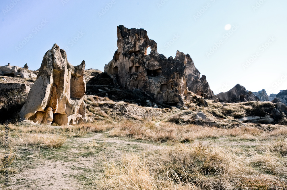 TURKEY, CAPPADOCIA: Scenic view of the mountains landscape with chimneys around Goreme city TURKEY, CAPPADOCIA: Scenic view of the mountains landscape with chimneys around Goreme city