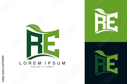 RE monogram leaf logo. natural organic premium vector design template