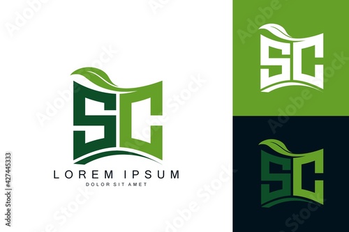 SC monogram leaf logo. natural organic premium vector design template