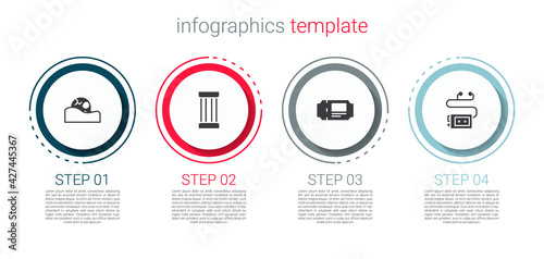 Set Human skull, Ancient column, Museum ticket and audio guide. Business infographic template. Vector
