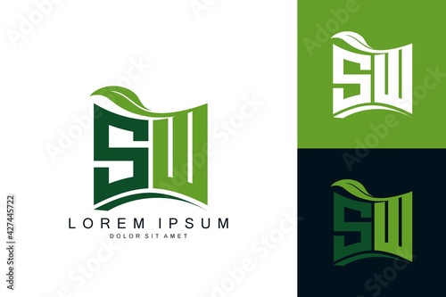 SW monogram leaf logo. natural organic premium vector design template