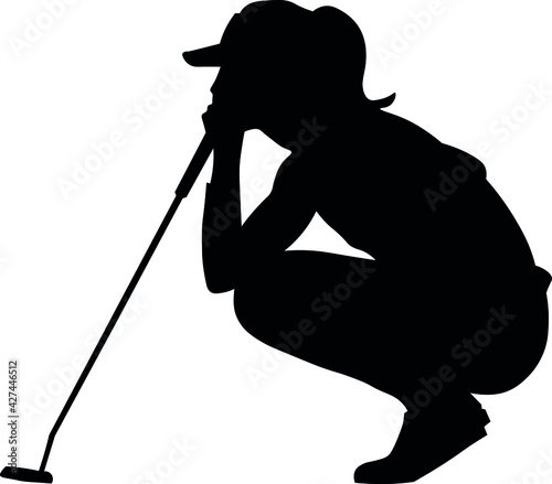 Woman bounces a golf ball, plays golf, sports, golf. Realistic silhouette