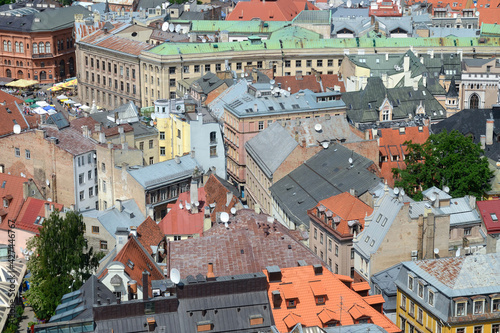 Aerial panoramic view of the old town. Riga, Latvia.