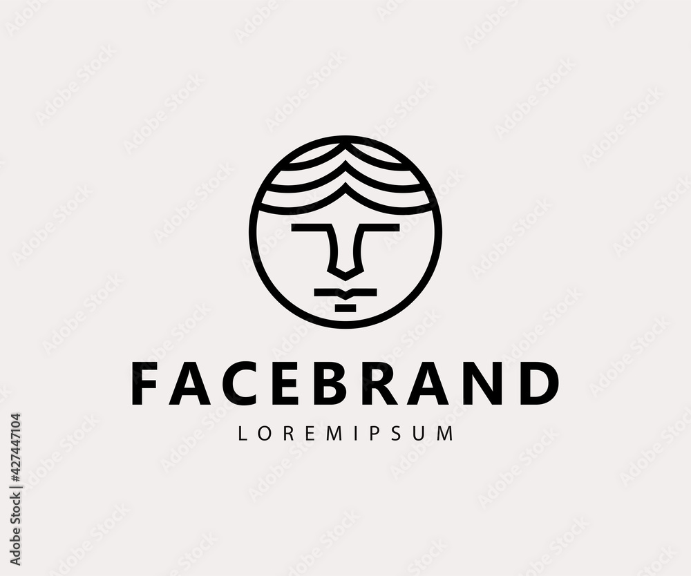 Flat Face Logo Design Template. Face In Circle Icon Line Art Vector