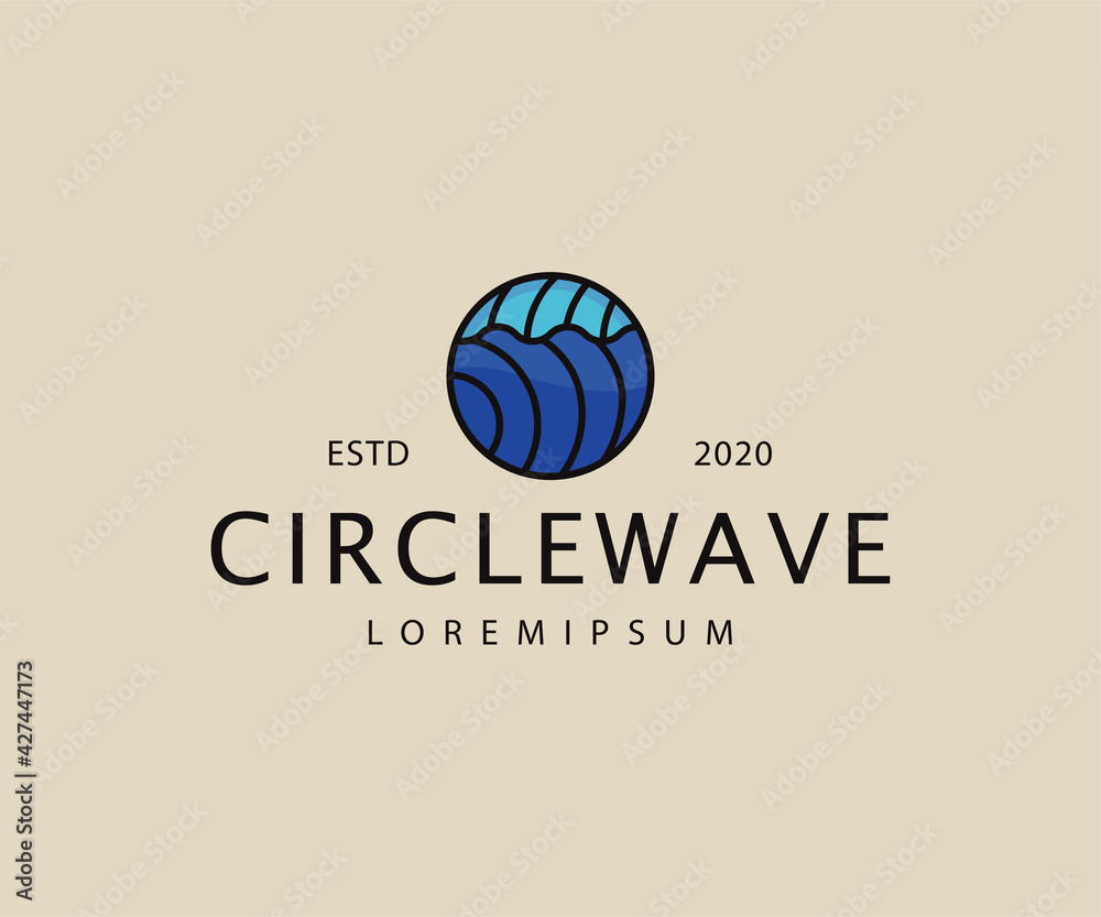 Circle Waves Logo Design Template. Sea Waves Icon Line Art Vector