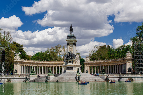 Monument Alfonso XII in Retiro park. Madrid, Spain.