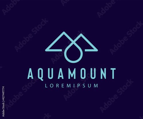 Aqua Mountain Logo Design Template. Fresh Water Icon Line Art Vector