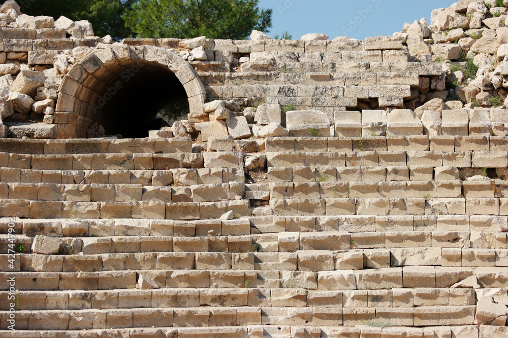 Ruins of an amphitheater in the ancient city of Hierapolis.
