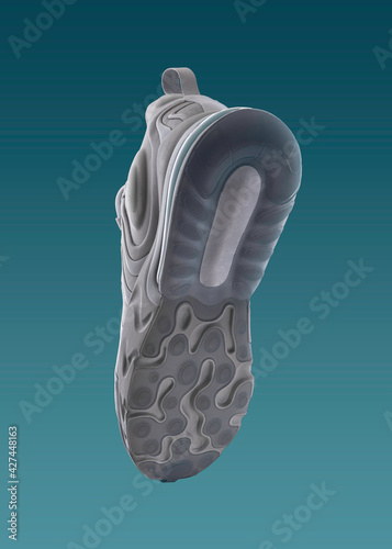 White sneaker on a blue gradient background, air 270, men's fashion, sport shoe, sneakers, lifestyle, concept, product photo, floating shoe, art, idea, shoe sole profile