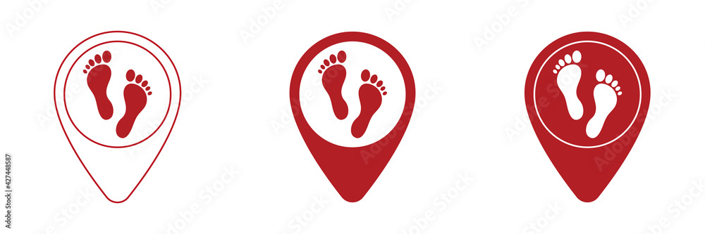 Set of web icons for flat design of feet. Location vector icon. Website design and development, application development. Illustration Set of web icons for flat design of feet. Location vector icon. Website design and development, application development. Illustration