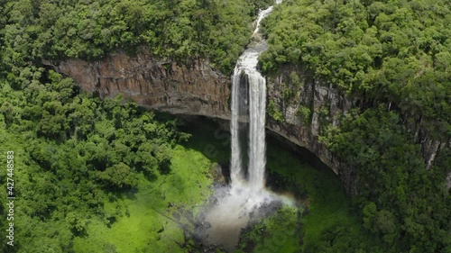 aerial image with drone mavic 2 pro of snail waterfall in the city of Canela and Gramada Rio Grande do sul in the middle of nature with forest