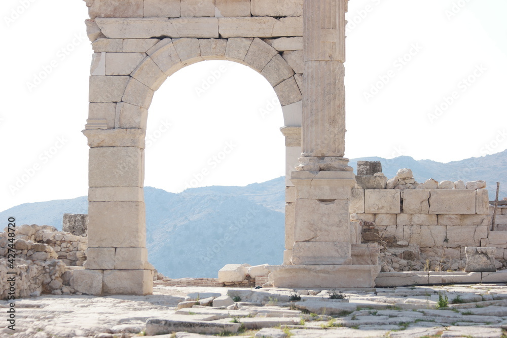 Ruins of Hierapolis ancient city, Pamukkale, Denizli, Turkey.