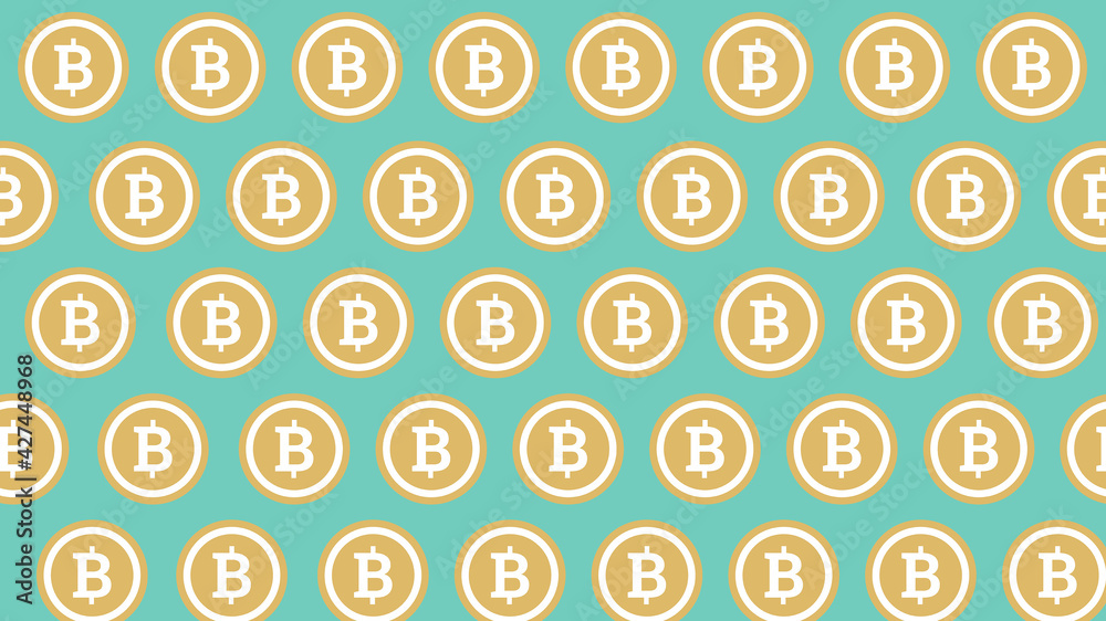 Bitcoin pattern on green background Bitcoin pattern on green background
