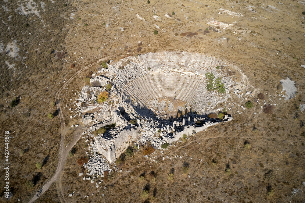 Obraz premium Aerial panoramic view of the ruins of Antique Theater.