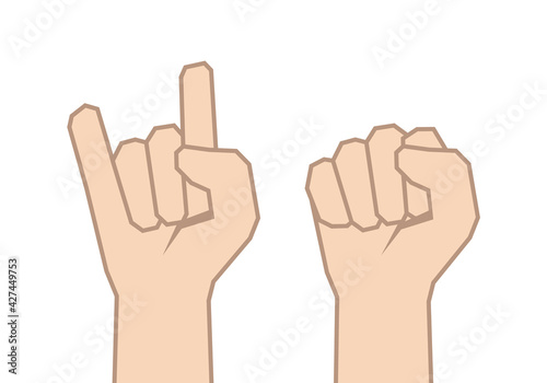 Vector Set of two hands. Fist and rock symbol.