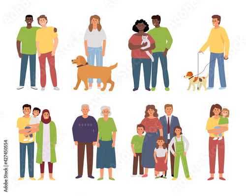 Different families, various couples close friends, single parent, LGBT partners.