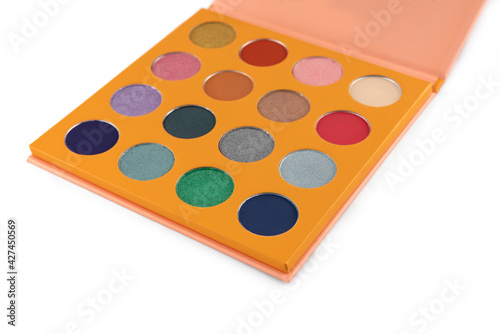 Colorful eye shadow palette isolated on white background