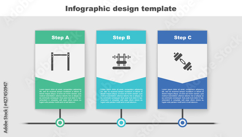 Set Horizontal bar, Bench with barbel and Dumbbell. Business infographic template. Vector
