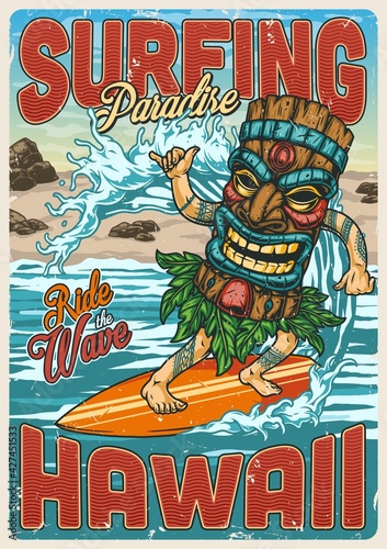 Surfing vintage colorful poster