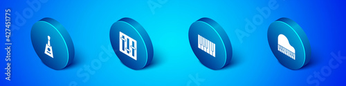 Set Isometric Balalaika, Grand piano, and Sound mixer controller icon. Vector