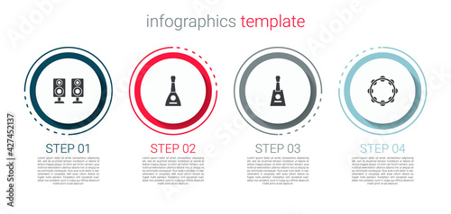 Set Stereo speaker, Balalaika, and Tambourine. Business infographic template. Vector