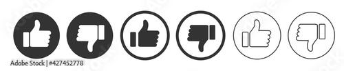 Thumb up and thumb down flat icon. Vector illustration