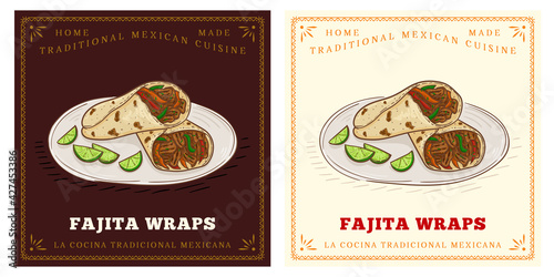 Fajita wraps food illustration in retro style