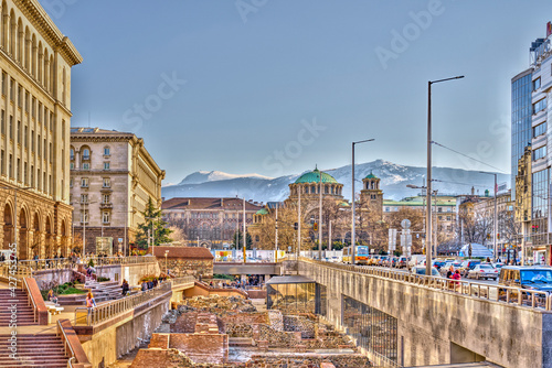 Sofia, Bulgaria - April 2021 : Historical center in springtime, HDR Image 