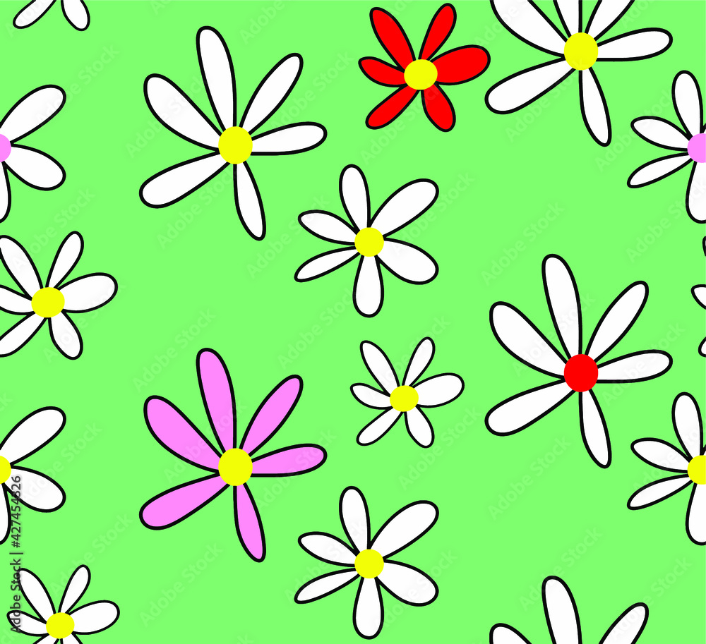 Obraz premium Abstract Hand Drawing Doodle Daisy Flowers Repeating Vector Pattern Isolated Background 