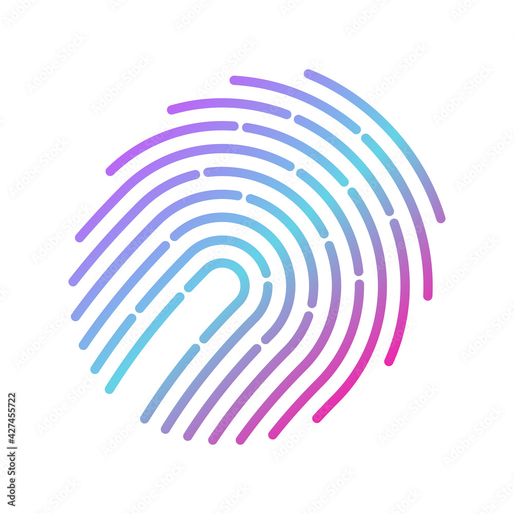Vector gradient fingerprint icon. Single thumbprint hand sign. Biometric identity scan Vector gradient fingerprint icon. Single thumbprint hand sign. Biometric identity scan
